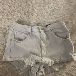 Blank NYC White Jean Shorts High-Waisted Frayed Hem